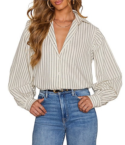 VICI Collection Striped Long Sleeve Button Down Top