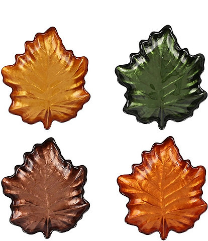 VIETRI Autunno Glass Figural Leaf Canape Plates - Set of 4