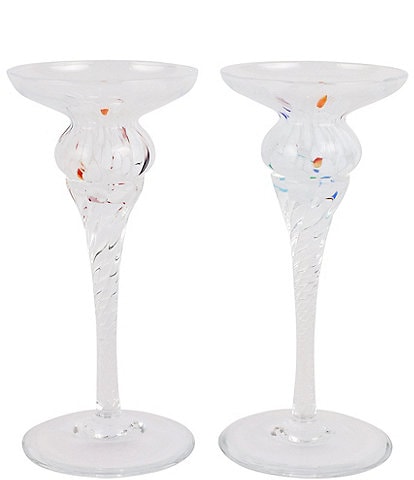 VIETRI Chiara White Short Candle Holders, Set of 2