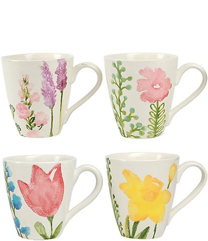 VIETRI Fiori Di Campo Collection Assorted Floral Coffee Mugs, Set of 4