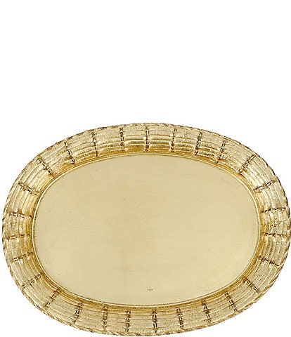 VIETRI Florentine Wooden Accessories Gold Basket Weave Large Oval Serving Tray