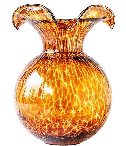 VIETRI Hibiscus Glass Tortoise Shell Large Fluted Vase