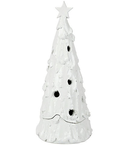 VIETRI Holiday Foresta Collection White Medium Flocked Tree with Star
