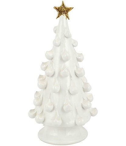 VIETRI Holiday Foresta Collection White Medium Christmas Tree with Gold Star Figurine