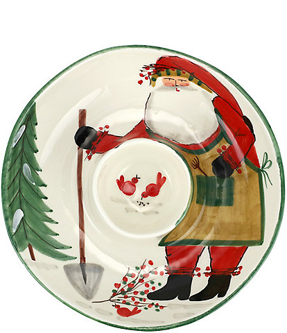 VIETRI Holiday Old St. Nick Collection Chip And Dip Server