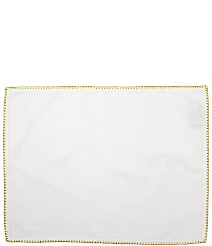 VIETRI Ivory Placemat Gold Trimmed Cotton Linens- Set of 4