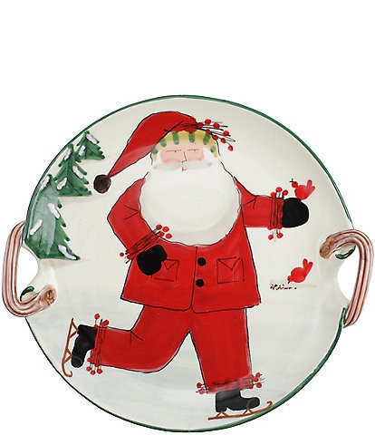 VIETRI Old St. Nick Handled Round Platter- Ice Skating