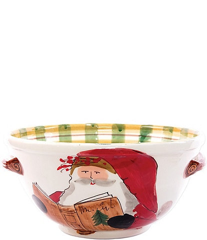 VIETRI Old St. Nick Medium Handled Bowl with Santa Reading