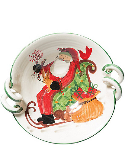 VIETRI Old St. Nick Scallop Handled Bowl with Sleigh