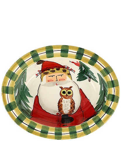 VIETRI Old St. Nick Small Rimmed Oval Bowl with Owl