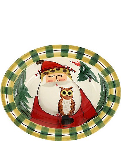VIETRI Old St. Nick with Owl Small Rimmed Oval Serving Bowl