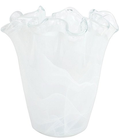 VIETRI Onda Glass White Ruffled Vase