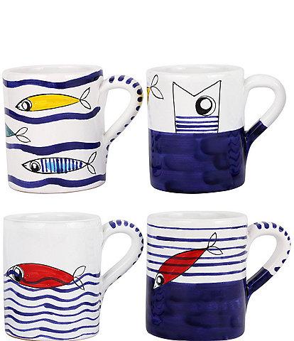 VIETRI Pesce Pazzo Assorted Coffee Mugs, Set of 4