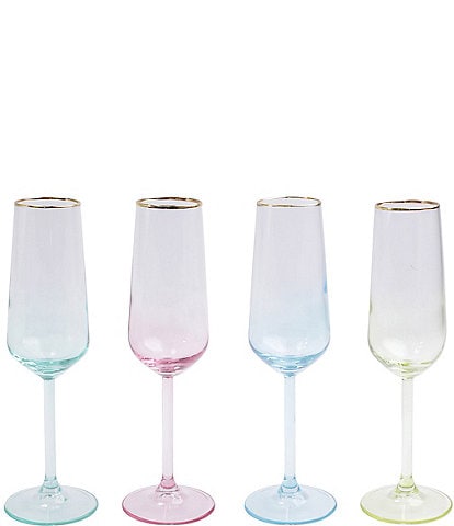 VIETRI Rainbow Assorted Champagne Flutes, Set of 4
