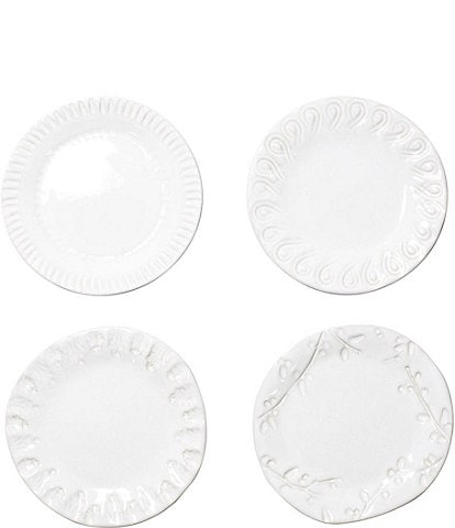 VIETRI Sinc Incanto Stone Assorted White Canape Plates, Set of 4
