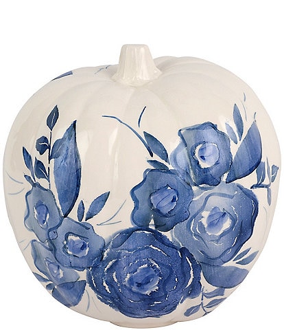 VIETRI Viva by VIETRI Blue Camellia Tall Figural Pumpkin