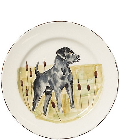 VIETRI Festive Fall Collection Wildlife Black Hunting Dog Dinner Plate