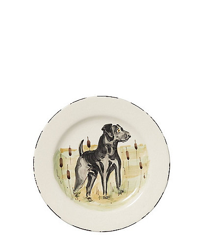 VIETRI Festive Fall Collection Wildlife Black Hunting Dog Salad Plate