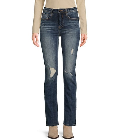 Vigoss Ace Mid Rise Destructed Straight Leg Jeans