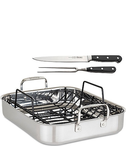 Viking 3-Ply Mirror Stainless Steel 16#double; Roaster with Non-Stick Rack and Carving Set