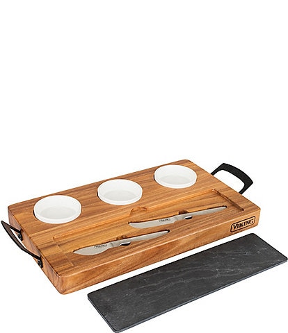 Viking 7-Piece Acacia Wood Slate Cheese Board Charcuterie Set