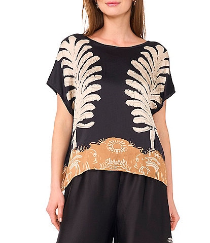 Vince Camuto  Printed Crew Neck Short Sleeve Caftan Blouse