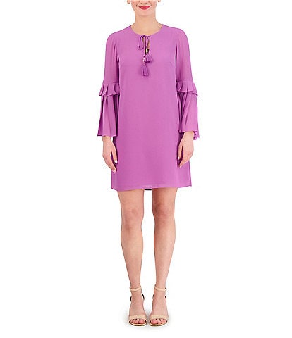 Vince Camuto 3/4 Sleeve Tie Front Chiffon Float Wide Pleated Dress