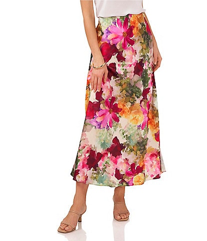 Vince Camuto A-Line Midi Floral Lined Skirt