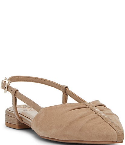 Vince Camuto Agnes Suede and Leather Bunched Toe Slingback Flats