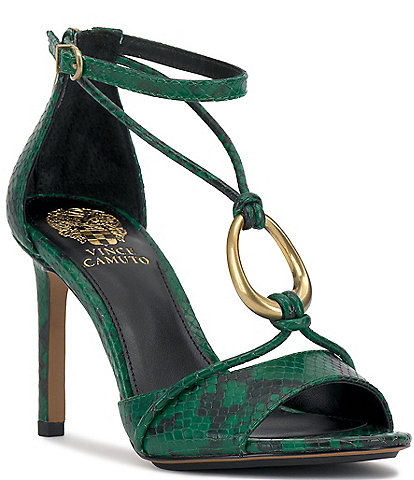 Vince Camuto Alinna Strappy Snake Print Leather O-Ring High Heel Dress Sandals