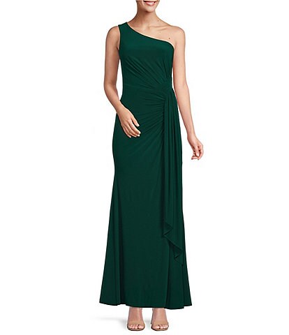 Vince Camuto Asymmetrical Neck One Shoulder Sleeveless Ruched Waist Draped Gown