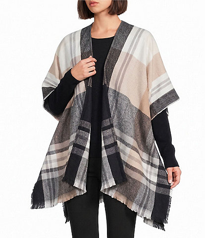 Vince Camuto Border Striped Plaid Feather Soft Topper