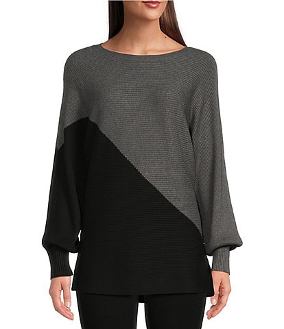 Vince Camuto Color Block Long Cuffed Sleeve Crew Neck Sweater