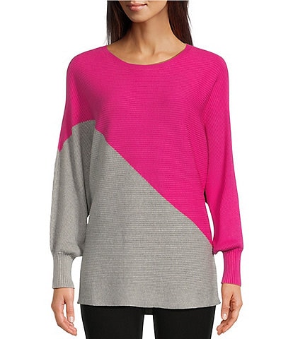 Vince Camuto Color Block Long Cuffed Sleeve Crew Neck Sweater