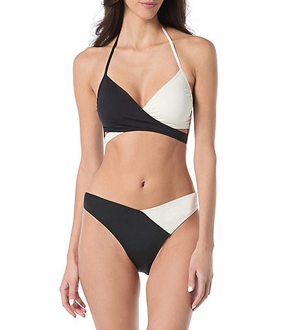 Vince Camuto Colorblock Halter Neck Cross Front Bra Swim Top & V-Waist Hipster Swim Bottom