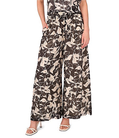 Vince Camuto Coordinating Floral Print Drawstring Wide Leg Pants