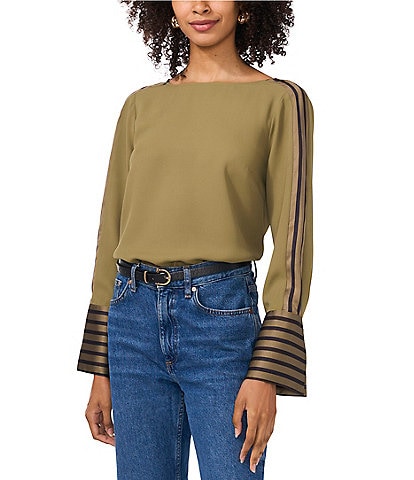 Vince Camuto Crew Neck Long Bell Sleeve Blouse