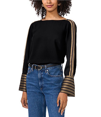 Vince Camuto Crew Neck Long Bell Sleeve Blouse