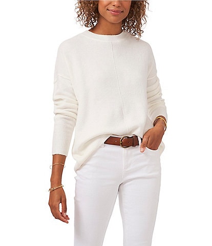 Vince Camuto Crew Neck Long Sleeve Extended Shoulder Seamed Cozy Statement Sweater