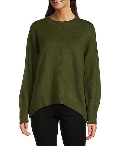 Vince Camuto Crew Neck Long Sleeve Extended Shoulder Seamed Cozy Statement Sweater