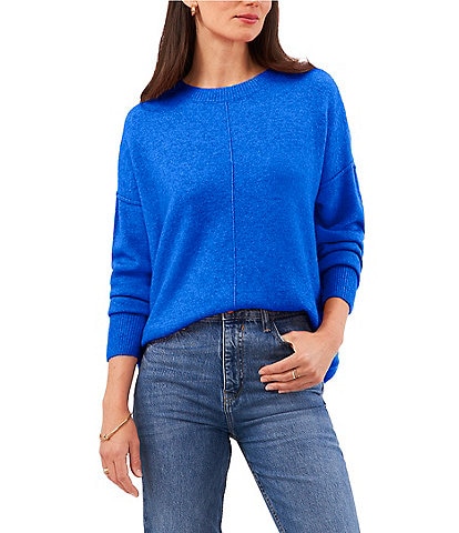 Vince Camuto Crew Neck Long Sleeve Extended Shoulder Seamed Cozy Statement Sweater