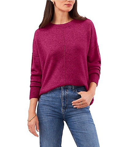 Vince Camuto Crew Neck Long Sleeve Extended Shoulder Seamed Cozy Statement Sweater