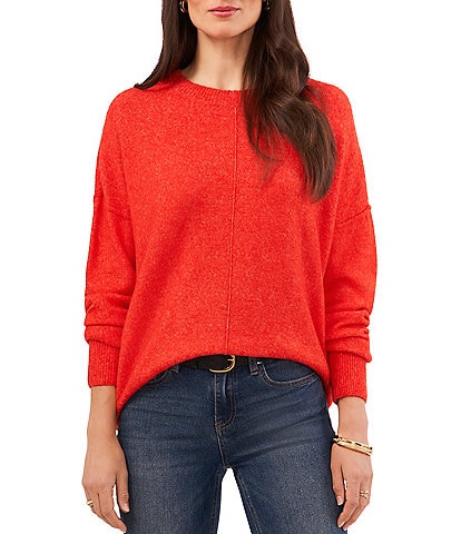 Vince Camuto Crew Neck Long Sleeve Extended Shoulder Seamed Cozy Statement Sweater