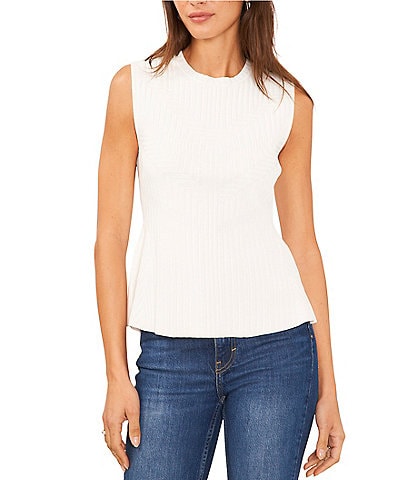 Vince Camuto Crew Neck Sleeveless Mixed Ribbed Knit Peplum Top