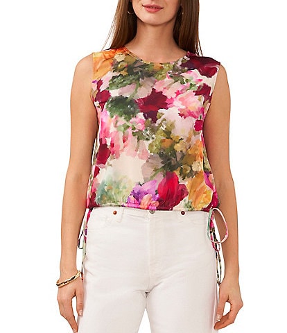 Vince Camuto Crew Neck Sleeveless Tie Side Floral Blouse