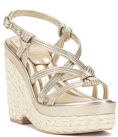 Vince Camuto Delyna Metallic Leather Strappy Platform Wedge Sandals