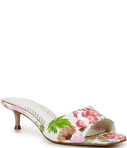 Vince Camuto Faiza Patent Leather Floral Kitten Heel Sandals