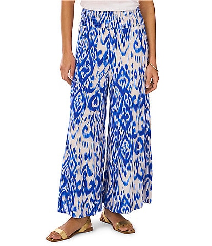 Vince Camuto Floral Print Cropped Smocked Wide Leg Pants