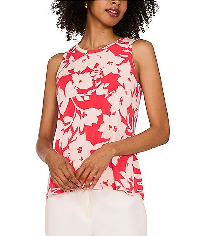 Vince Camuto Floral Print Round Neck Sleeveless Tank