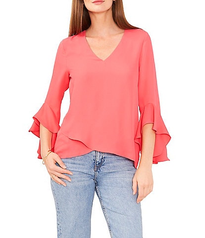 Vince Camuto 3/4 Flutter Sleeve V-Neck Crisscross Front Tunic